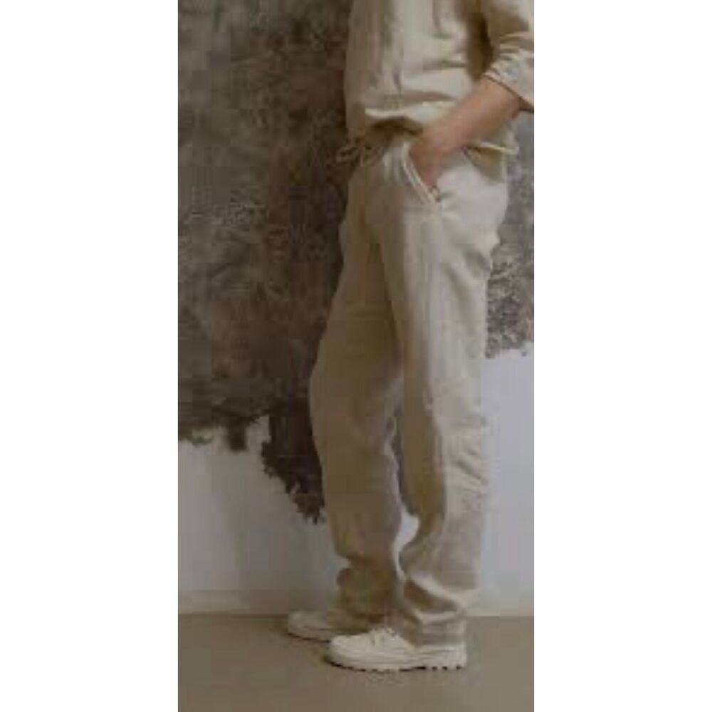 TASSO ELBA Island Pants Men 36x32 Beige 100% Linen Drawstring Trousers Beach